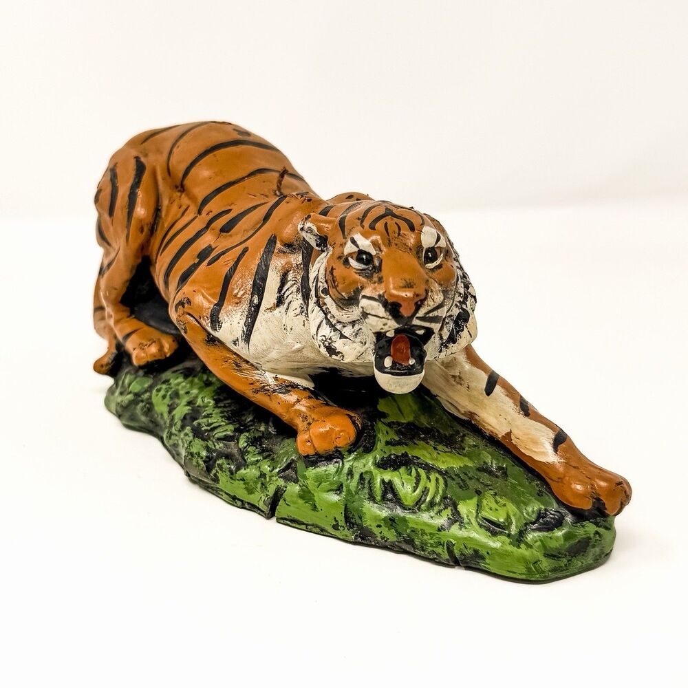 Vintage MCM Hand Painted Prowling Tiger Figural Wax Candle Statue 10”